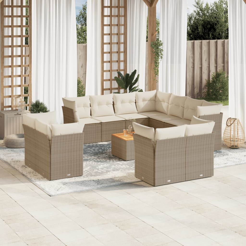 12-delige Loungeset met kussens poly rattan beige is nu te koop bij PeponiXL, paradijselijk wonen!