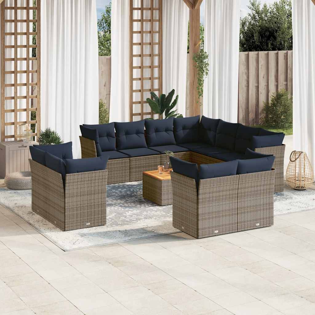 12-delige Loungeset met kussens poly rattan grijs is nu te koop bij PeponiXL, paradijselijk wonen!