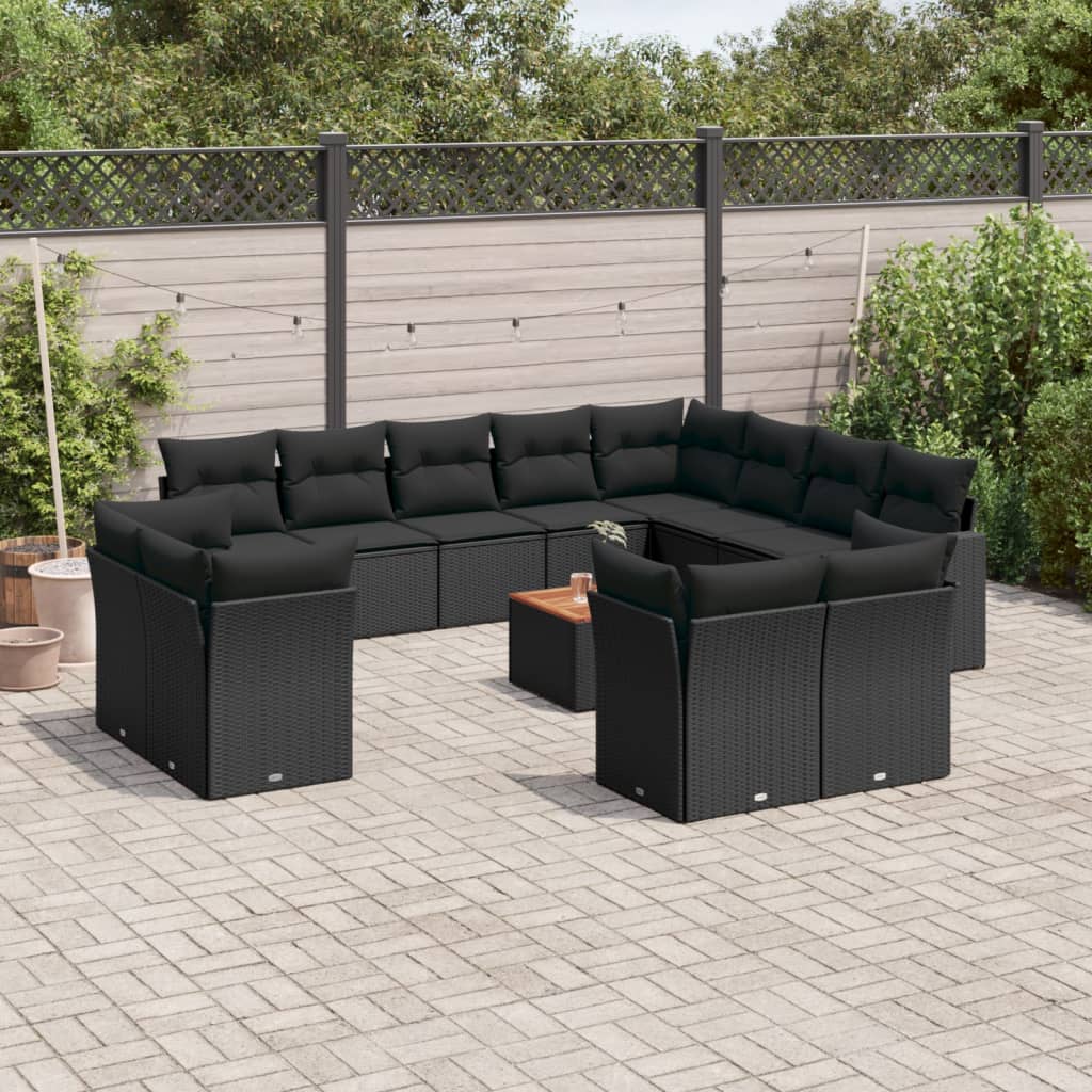 13-delige Loungeset met kussens poly rattan zwart is nu te koop bij PeponiXL, paradijselijk wonen!