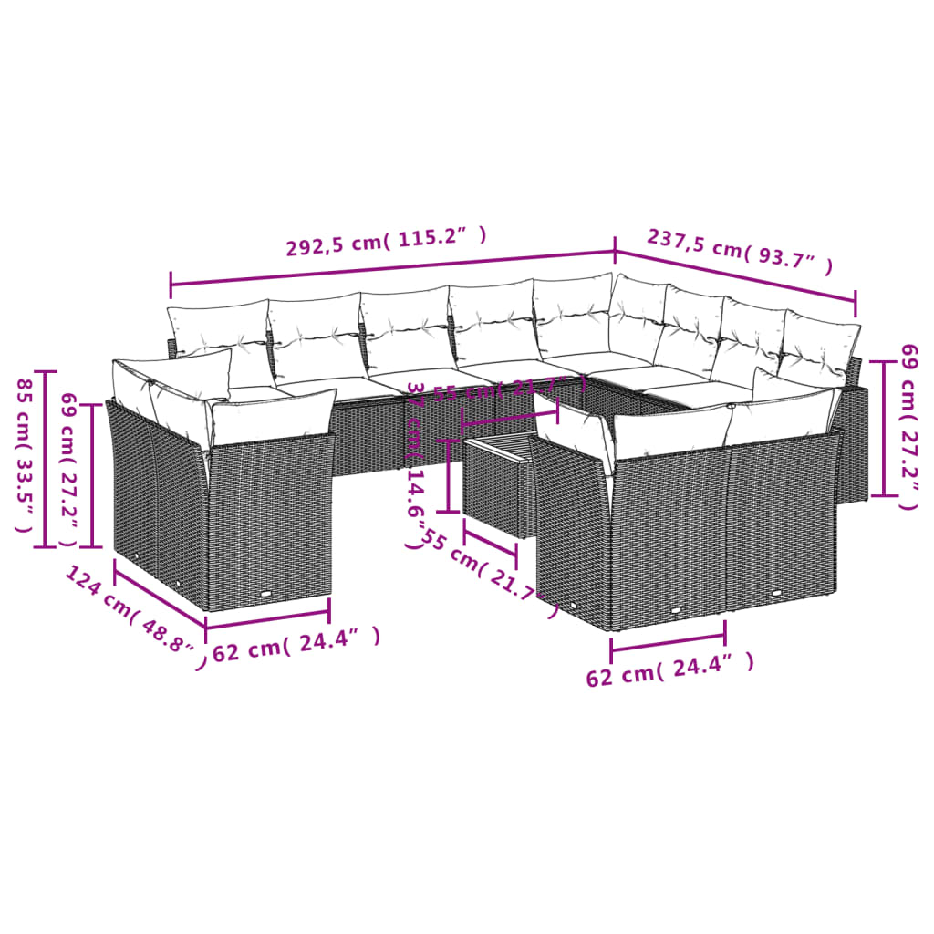 13-delige Loungeset met kussens poly rattan zwart is nu te koop bij PeponiXL, paradijselijk wonen!