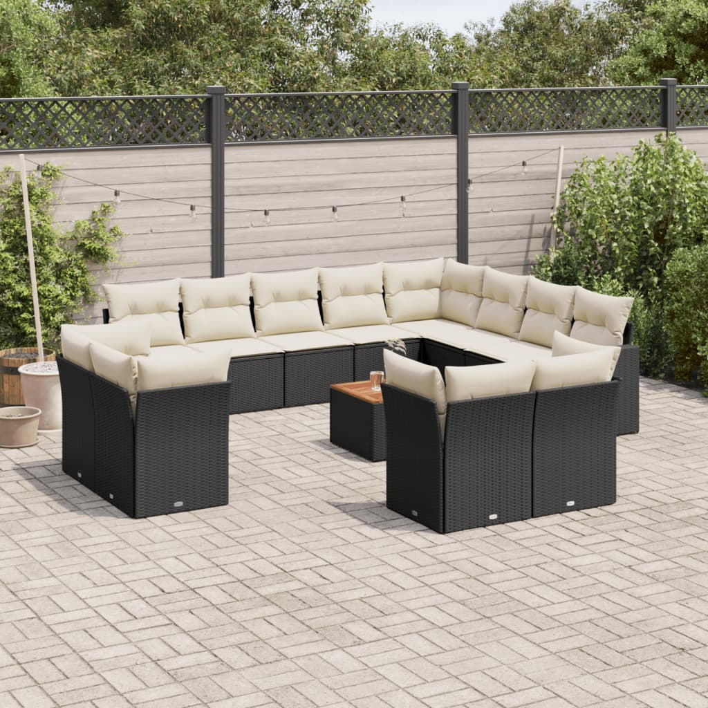 13-delige Loungeset met kussens poly rattan zwart is nu te koop bij PeponiXL, paradijselijk wonen!