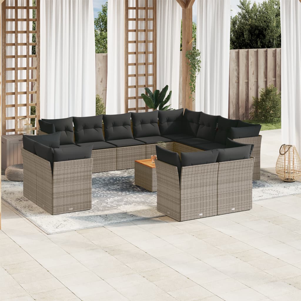 13-delige Loungeset met kussens poly rattan grijs is nu te koop bij PeponiXL, paradijselijk wonen!