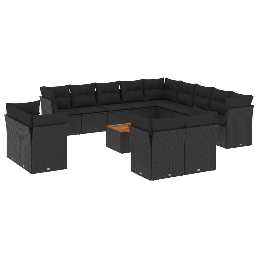 14-delige Loungeset met kussens poly rattan zwart is nu te koop bij PeponiXL, paradijselijk wonen!