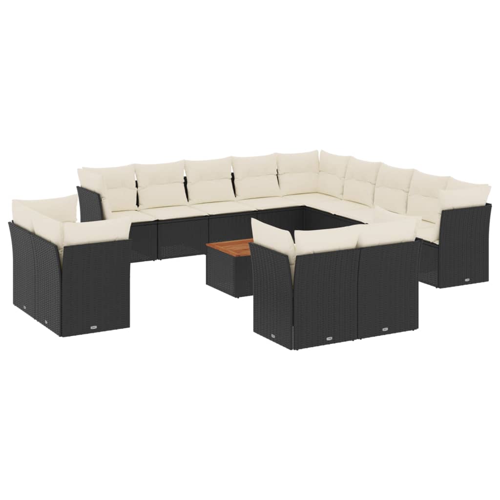14-delige Loungeset met kussens poly rattan zwart is nu te koop bij PeponiXL, paradijselijk wonen!