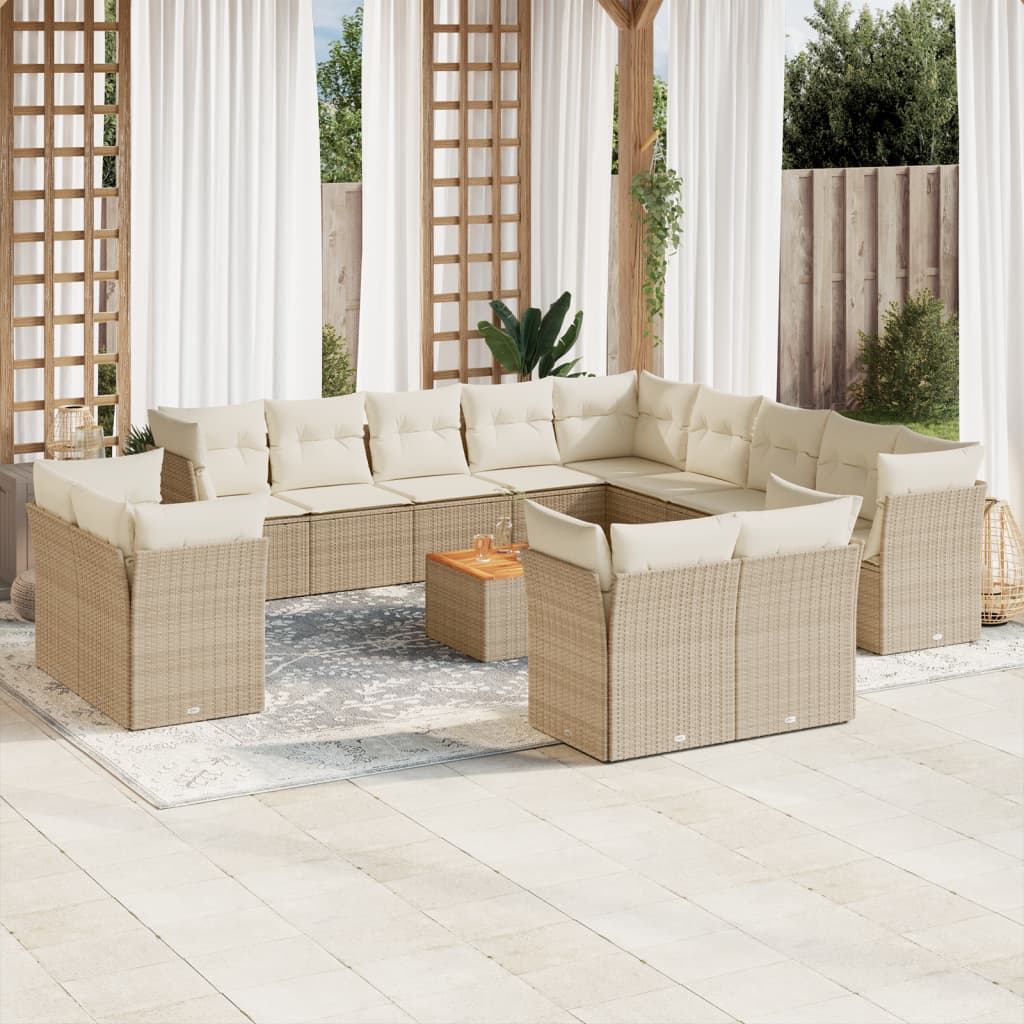 14-delige Loungeset met kussens poly rattan beige is nu te koop bij PeponiXL, paradijselijk wonen!