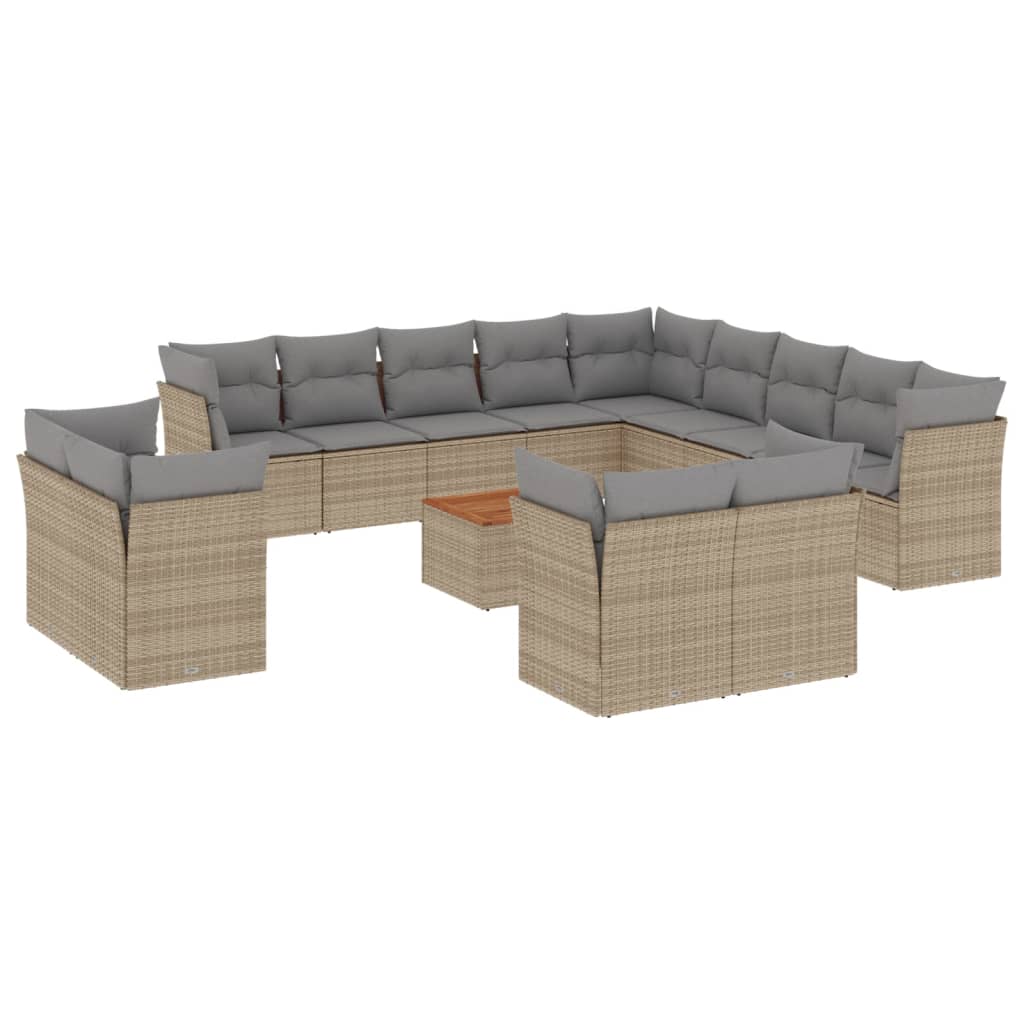 14-delige Loungeset met kussens poly rattan gemengd beige is nu te koop bij PeponiXL, paradijselijk wonen!