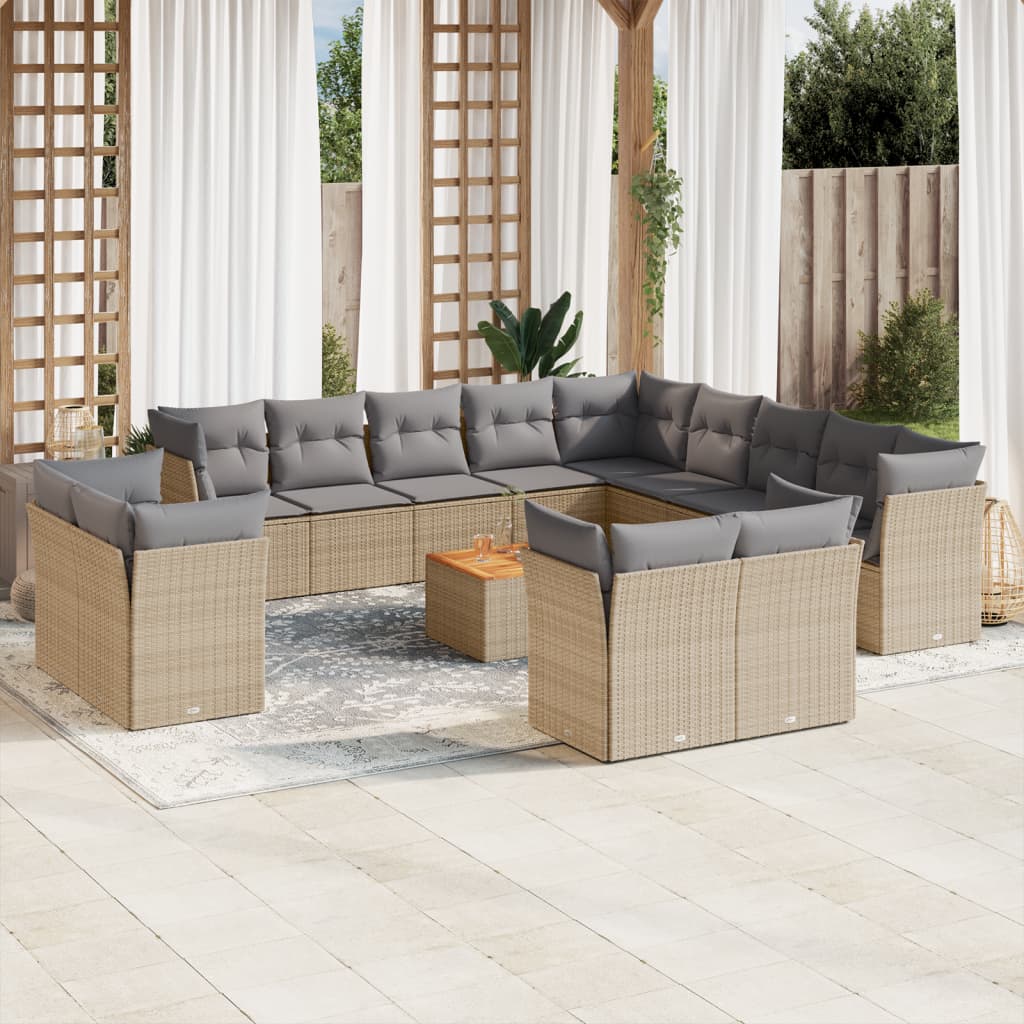 14-delige Loungeset met kussens poly rattan gemengd beige is nu te koop bij PeponiXL, paradijselijk wonen!