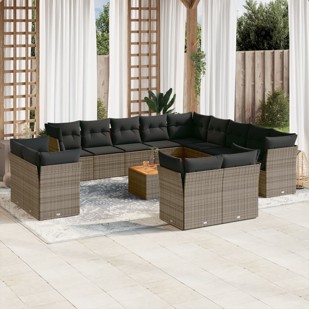 14-delige Loungeset met kussens poly rattan grijs is nu te koop bij PeponiXL, paradijselijk wonen!