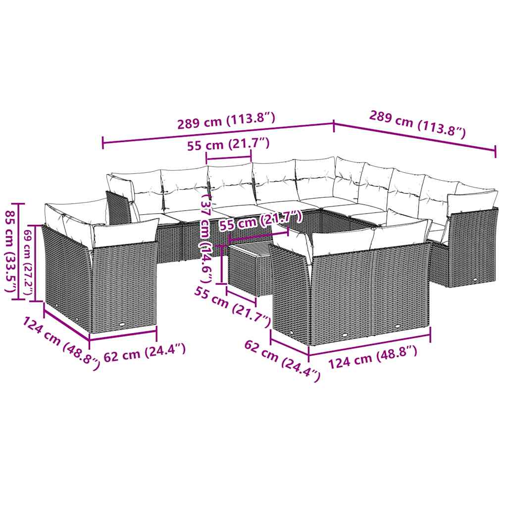 14-delige Loungeset met kussens poly rattan grijs is nu te koop bij PeponiXL, paradijselijk wonen!