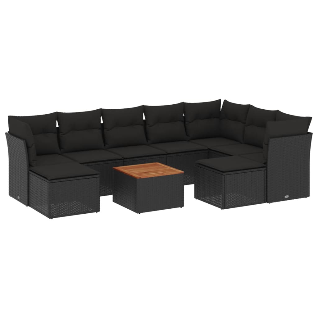 10-delige Loungeset met kussens poly rattan zwart is nu te koop bij PeponiXL, paradijselijk wonen!