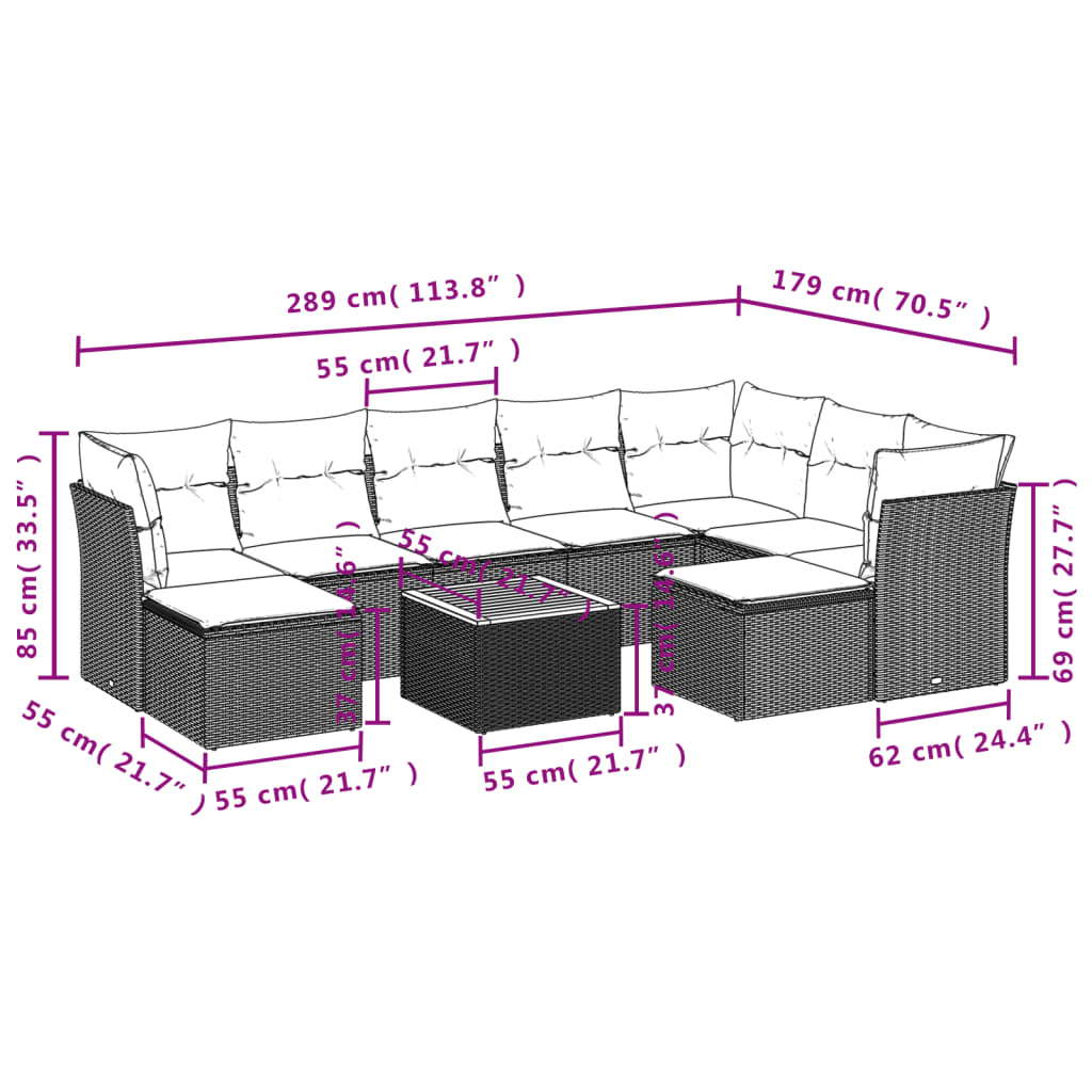10-delige Loungeset met kussens poly rattan zwart is nu te koop bij PeponiXL, paradijselijk wonen!