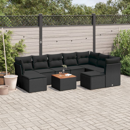 10-delige Loungeset met kussens poly rattan zwart is nu te koop bij PeponiXL, paradijselijk wonen!