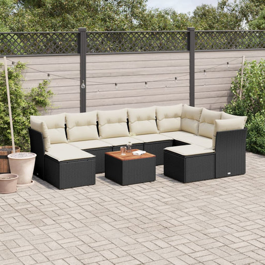 10-delige Loungeset met kussens poly rattan zwart is nu te koop bij PeponiXL, paradijselijk wonen!