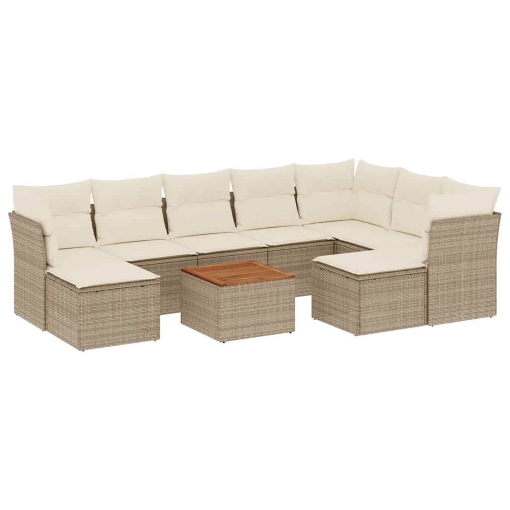 10-delige Loungeset met kussens poly rattan beige is nu te koop bij PeponiXL, paradijselijk wonen!