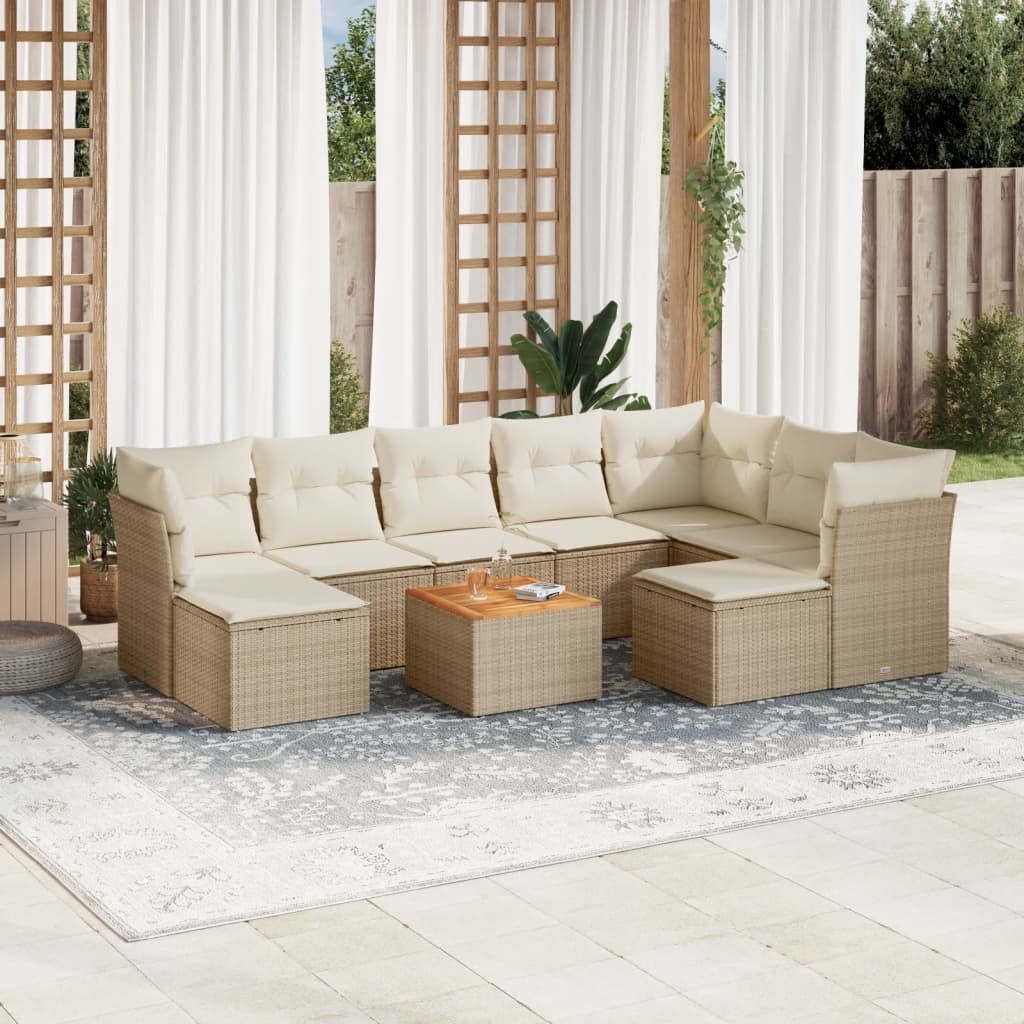 10-delige Loungeset met kussens poly rattan beige is nu te koop bij PeponiXL, paradijselijk wonen!
