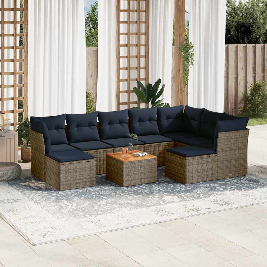 10-delige tuinbankset met kussens, grijs polyrotan is nu te koop bij PeponiXL, paradijselijk wonen!