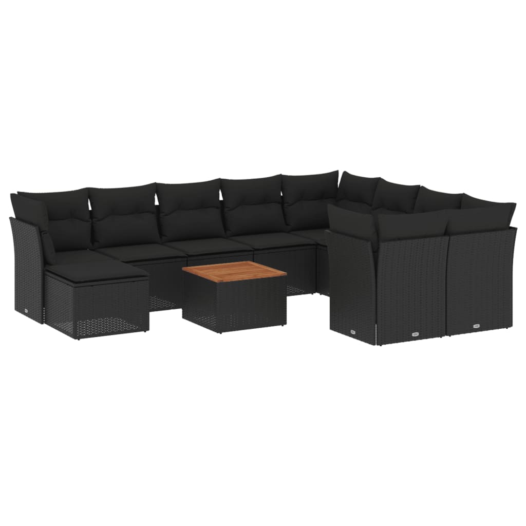 11-delige Loungeset met kussens poly rattan zwart is nu te koop bij PeponiXL, paradijselijk wonen!
