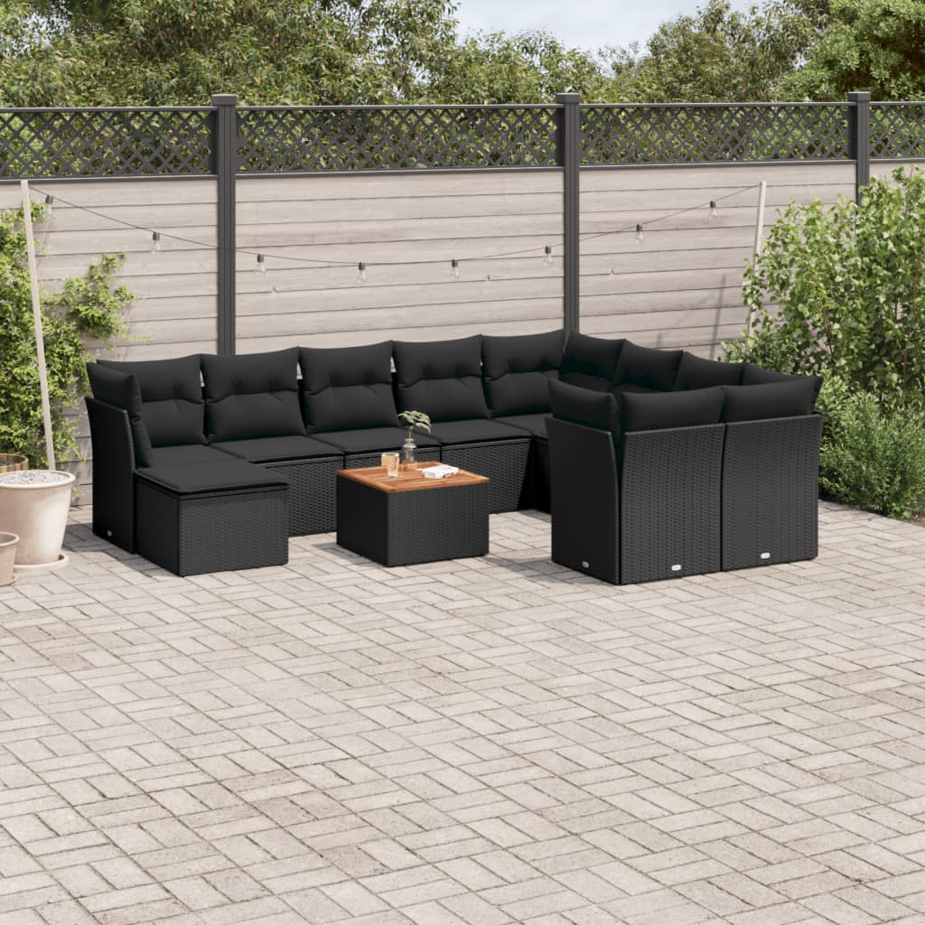 11-delige Loungeset met kussens poly rattan zwart is nu te koop bij PeponiXL, paradijselijk wonen!
