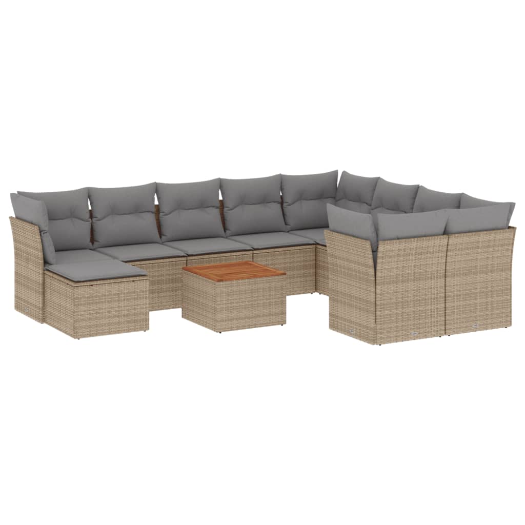 11-delige Loungeset met kussens poly rattan gemengd beige is nu te koop bij PeponiXL, paradijselijk wonen!