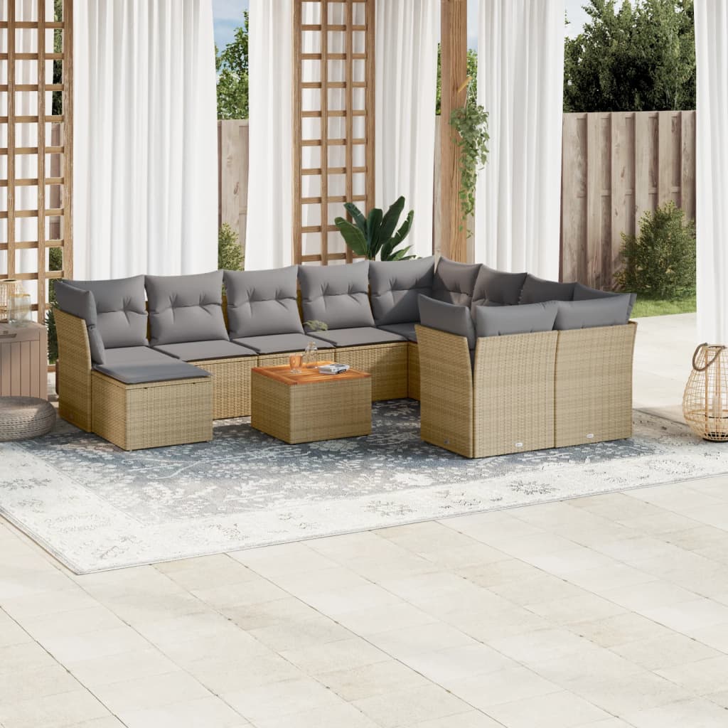 11-delige Loungeset met kussens poly rattan gemengd beige is nu te koop bij PeponiXL, paradijselijk wonen!