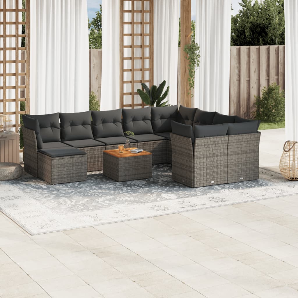 11-delige Loungeset met kussens poly rattan grijs is nu te koop bij PeponiXL, paradijselijk wonen!