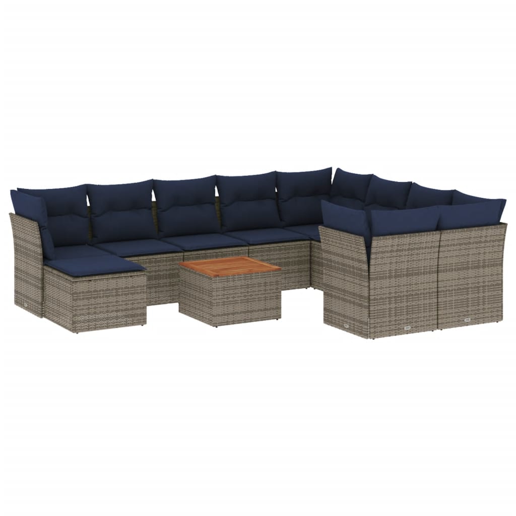11-delige tuinbankset met kussens, grijs polyrotan is nu te koop bij PeponiXL, paradijselijk wonen!