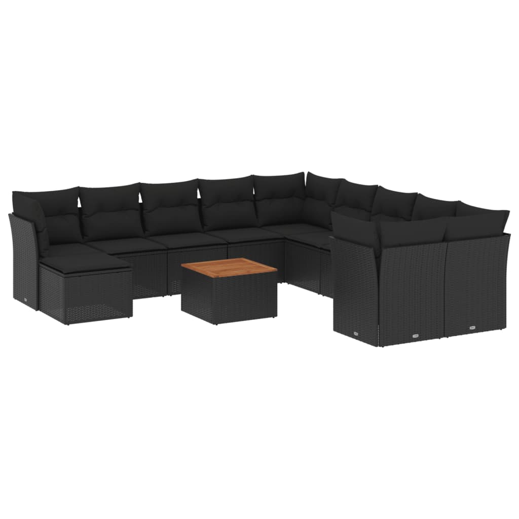 12-delige Loungeset met kussens poly rattan zwart is nu te koop bij PeponiXL, paradijselijk wonen!