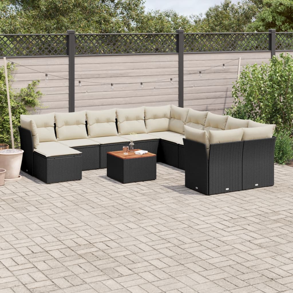 12-delige Loungeset met kussens poly rattan zwart is nu te koop bij PeponiXL, paradijselijk wonen!