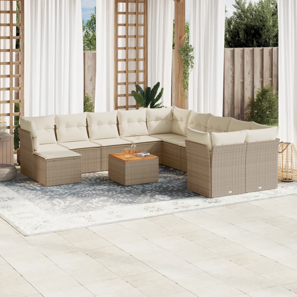 12-delige Loungeset met kussens poly rattan beige is nu te koop bij PeponiXL, paradijselijk wonen!