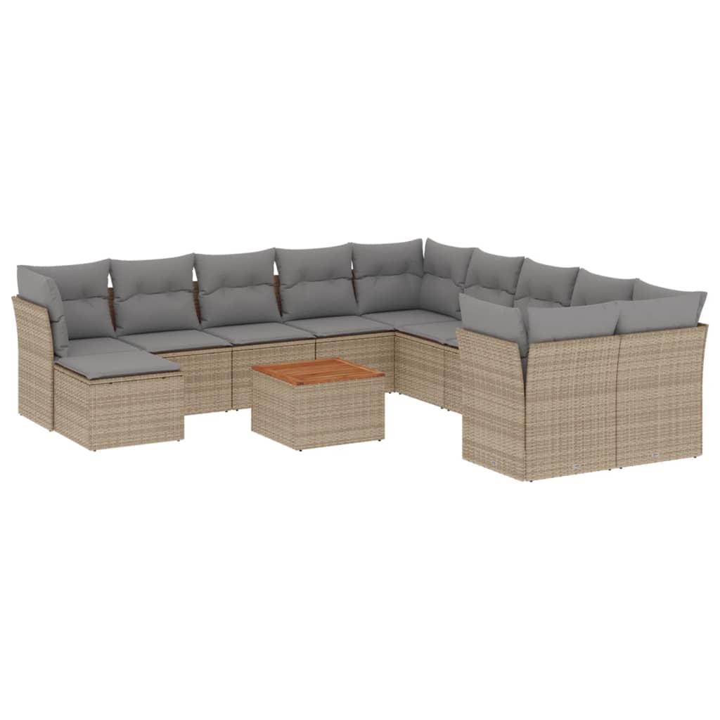 12-delige Loungeset met kussens poly rattan gemengd beige is nu te koop bij PeponiXL, paradijselijk wonen!