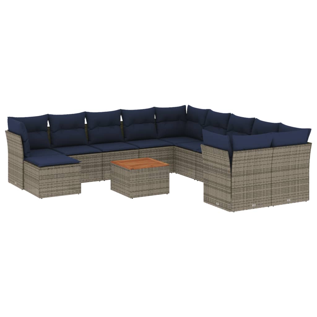12-delige tuinbankset met kussens, grijs polyrotan is nu te koop bij PeponiXL, paradijselijk wonen!