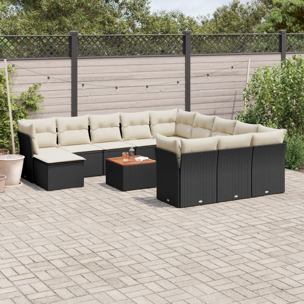13-delige Loungeset met kussens poly rattan zwart is nu te koop bij PeponiXL, paradijselijk wonen!