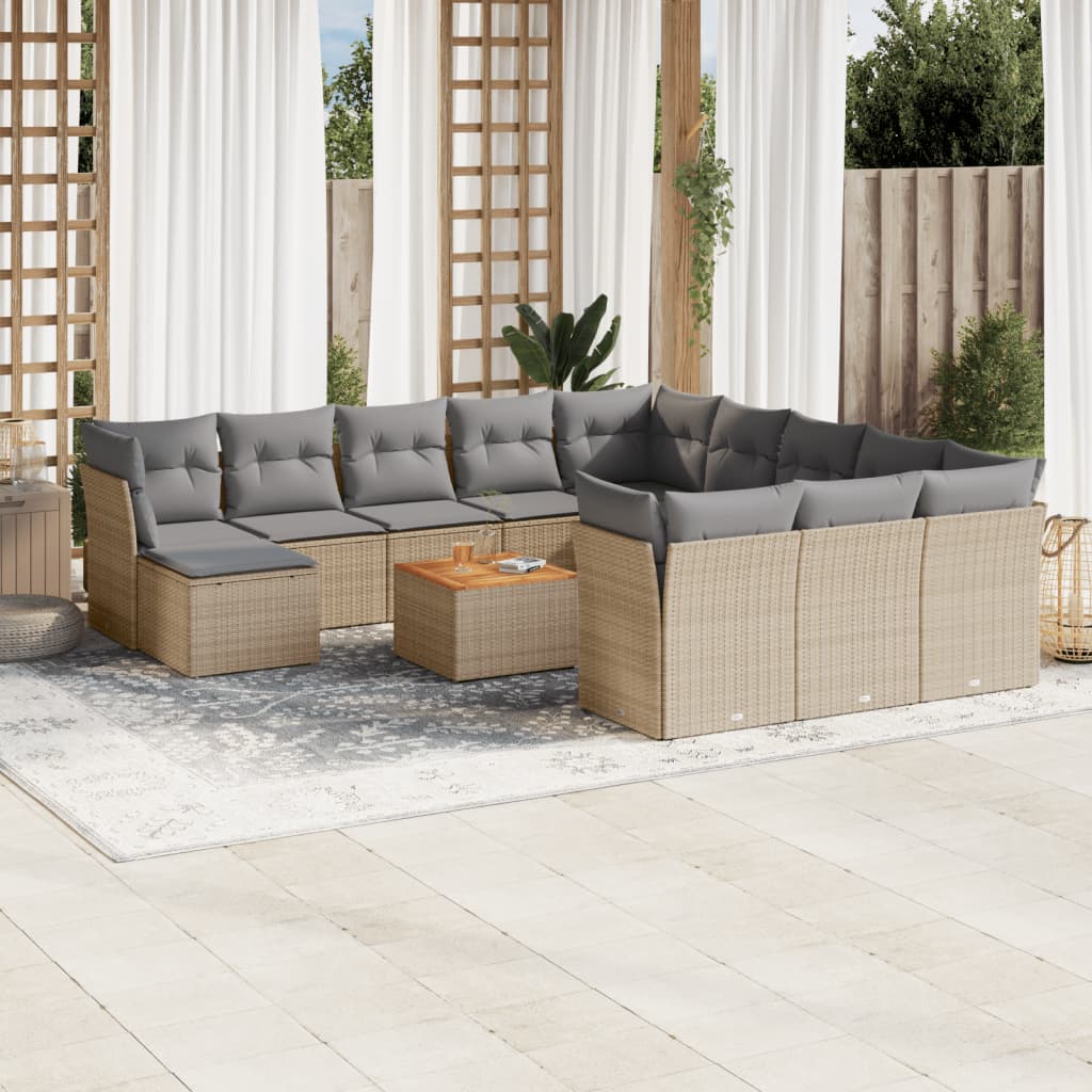 13-delige Loungeset met kussens poly rattan gemengd beige is nu te koop bij PeponiXL, paradijselijk wonen!
