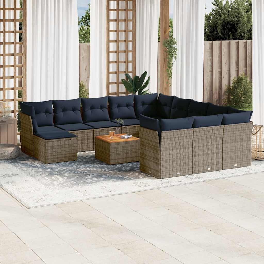 13-delige tuinbankset met kussens, grijs polyrotan is nu te koop bij PeponiXL, paradijselijk wonen!