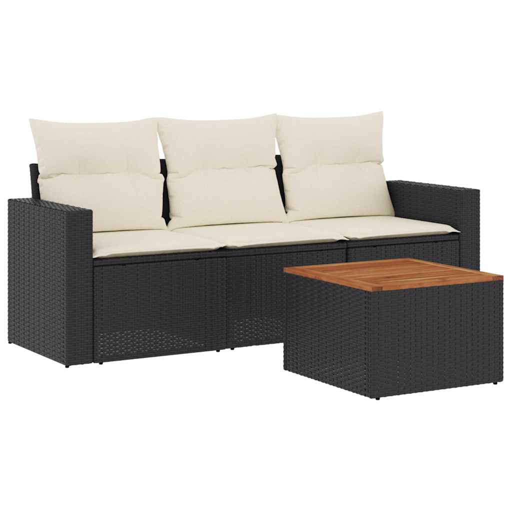 4-delige Loungeset met kussens poly rattan zwart is nu te koop bij PeponiXL, paradijselijk wonen!