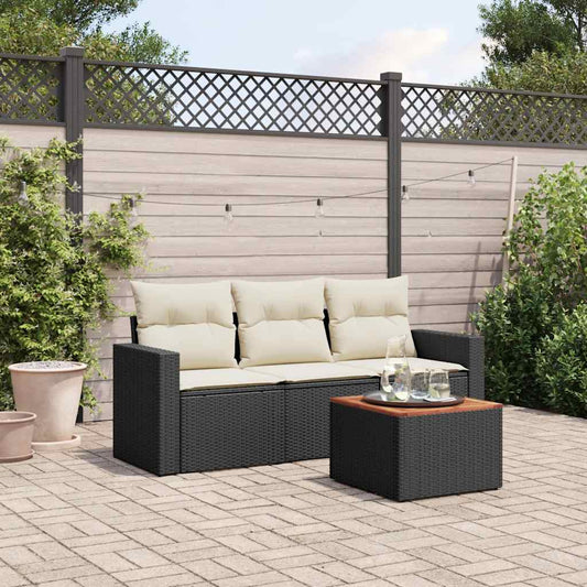 4-delige Loungeset met kussens poly rattan zwart is nu te koop bij PeponiXL, paradijselijk wonen!