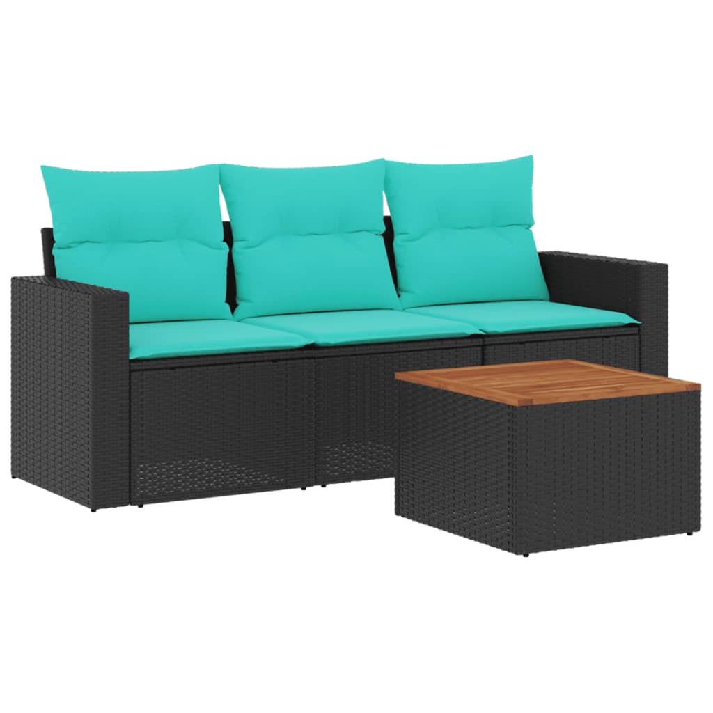 4-delige Loungeset met kussens poly rattan zwart is nu te koop bij PeponiXL, paradijselijk wonen!