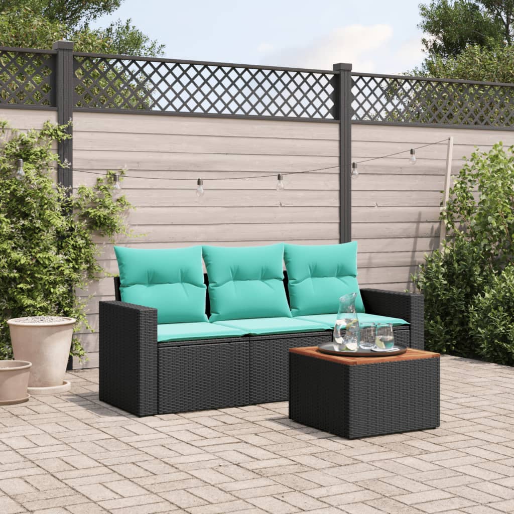 4-delige Loungeset met kussens poly rattan zwart is nu te koop bij PeponiXL, paradijselijk wonen!