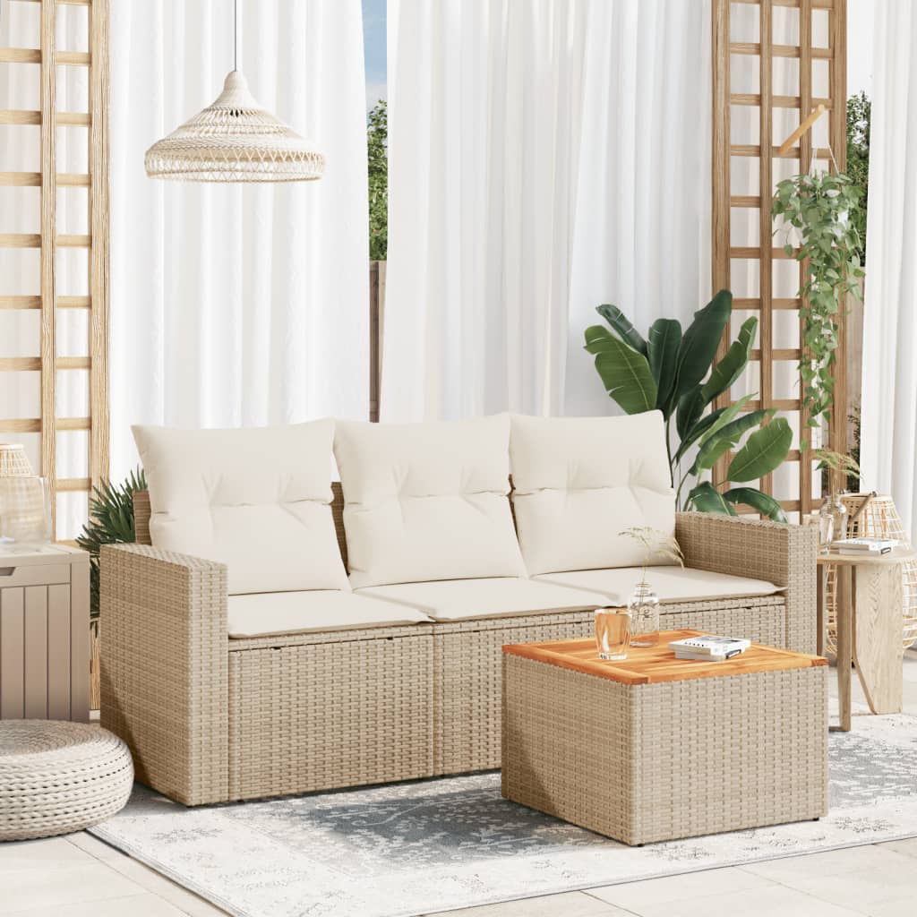 4-delige Loungeset met kussens poly rattan beige is nu te koop bij PeponiXL, paradijselijk wonen!
