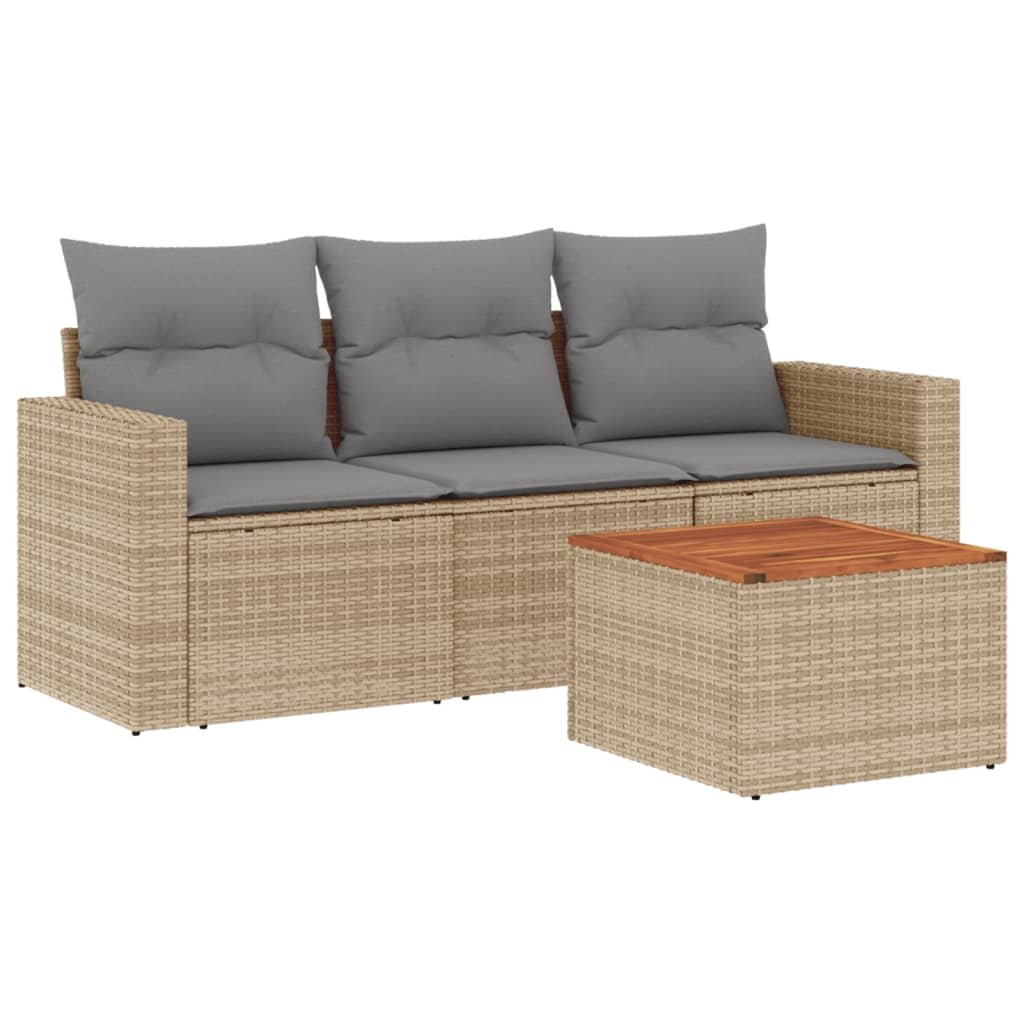 4-delige Loungeset met kussens poly rattan gemengd beige is nu te koop bij PeponiXL, paradijselijk wonen!