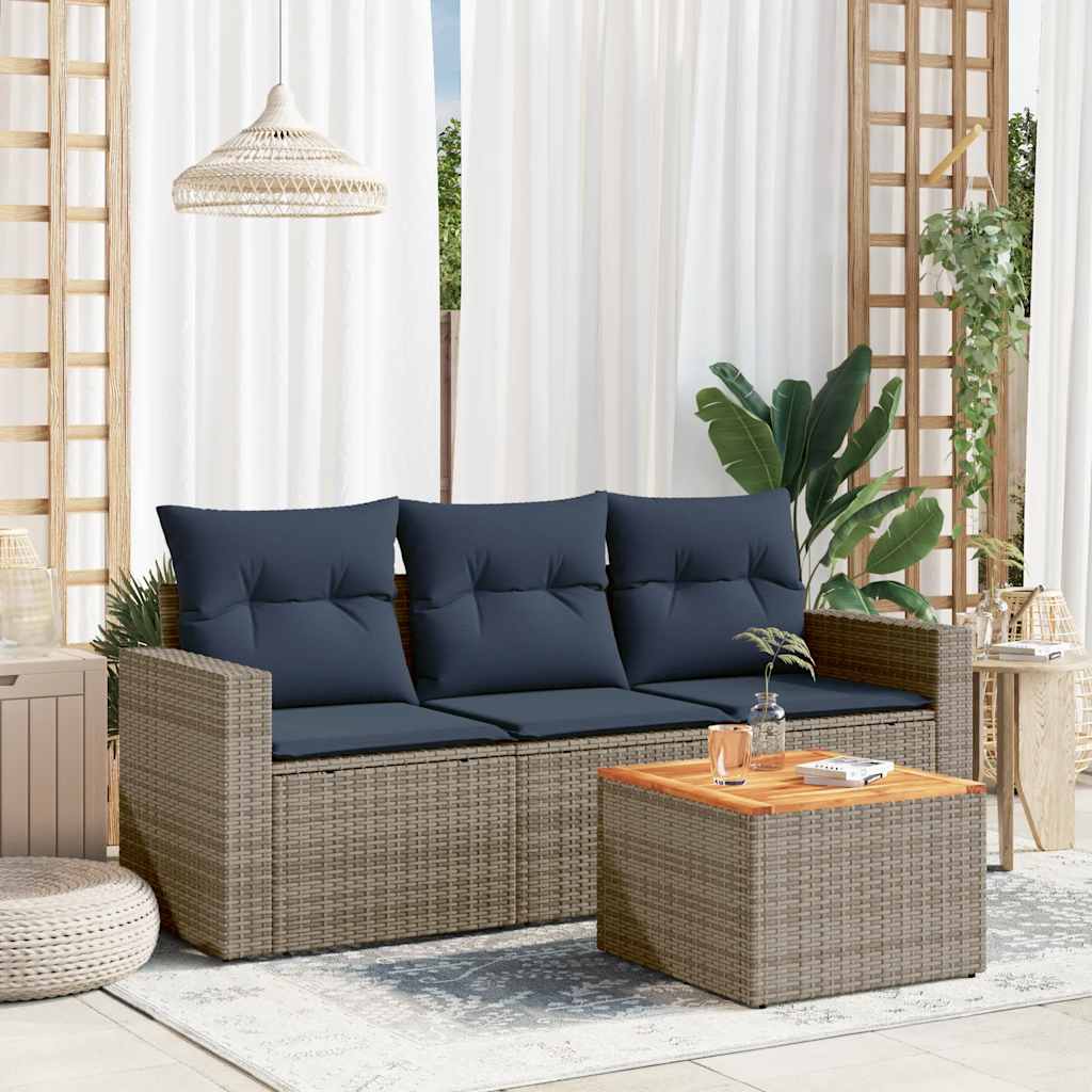 4-delige Loungeset met kussens poly rattan grijs is nu te koop bij PeponiXL, paradijselijk wonen!