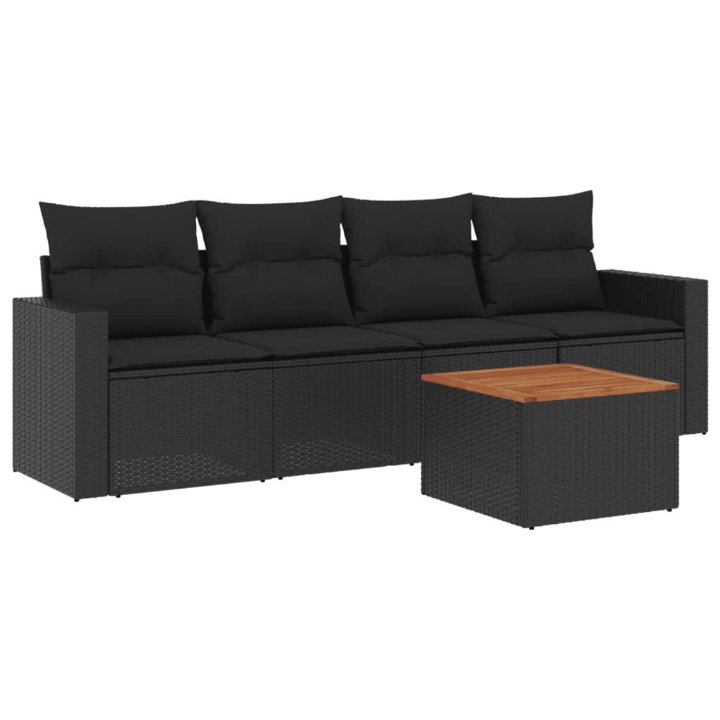 5-delige Loungeset met kussens poly rattan zwart is nu te koop bij PeponiXL, paradijselijk wonen!