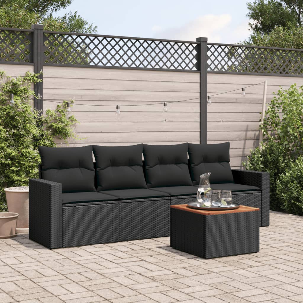5-delige Loungeset met kussens poly rattan zwart is nu te koop bij PeponiXL, paradijselijk wonen!