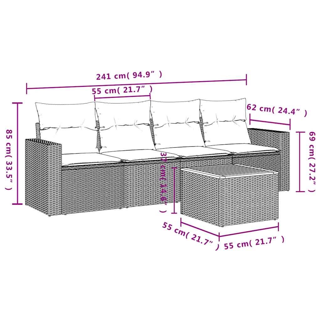 5-delige Loungeset met kussens poly rattan zwart is nu te koop bij PeponiXL, paradijselijk wonen!
