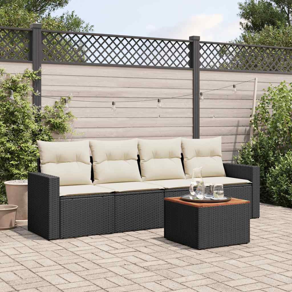 5-delige Loungeset met kussens poly rattan zwart is nu te koop bij PeponiXL, paradijselijk wonen!