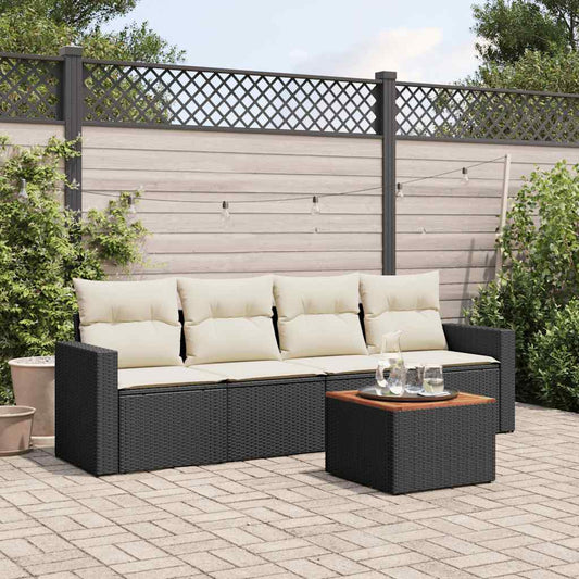 5-delige Loungeset met kussens poly rattan zwart is nu te koop bij PeponiXL, paradijselijk wonen!