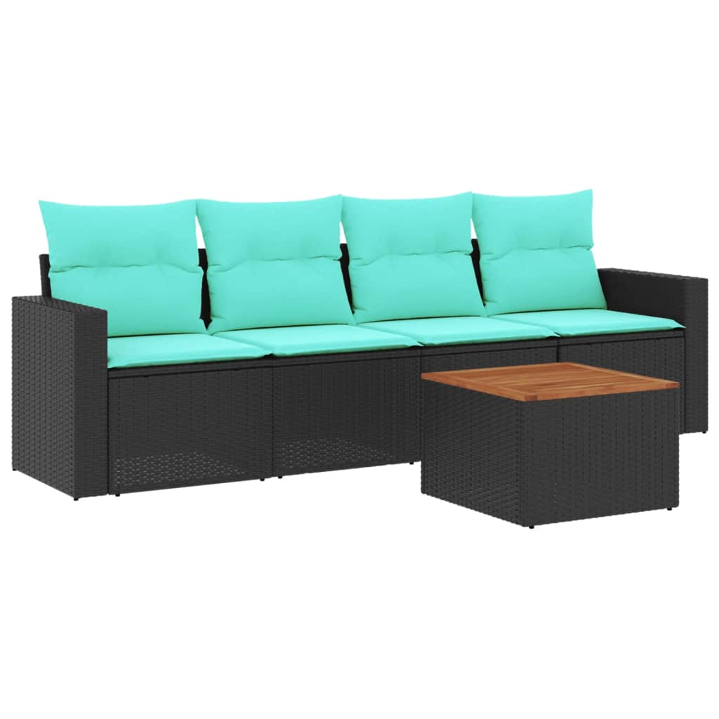 5-delige Loungeset met kussens poly rattan zwart is nu te koop bij PeponiXL, paradijselijk wonen!