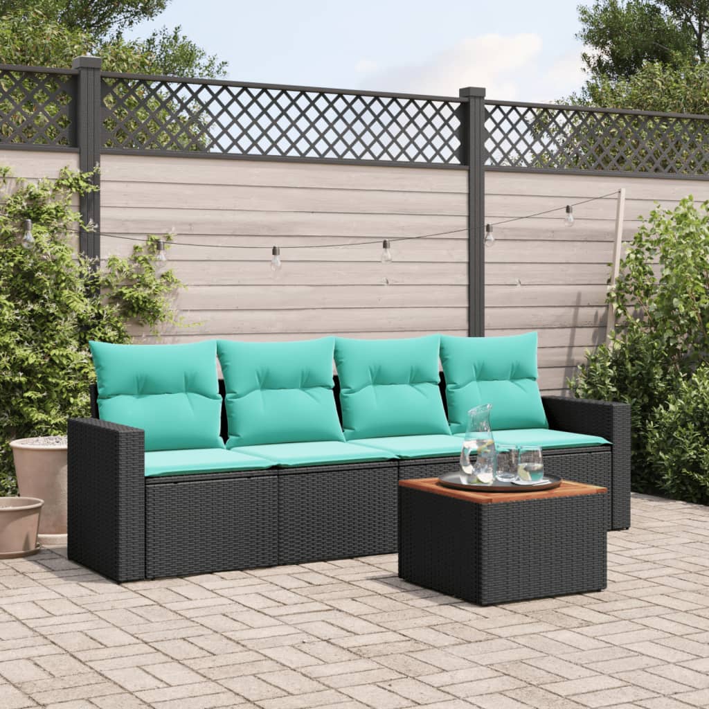 5-delige Loungeset met kussens poly rattan zwart is nu te koop bij PeponiXL, paradijselijk wonen!