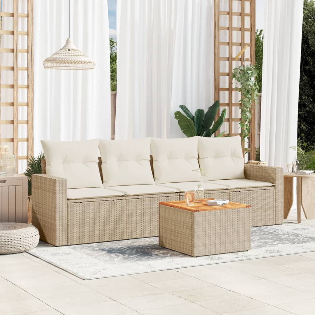 5-delige Loungeset met kussens poly rattan beige is nu te koop bij PeponiXL, paradijselijk wonen!