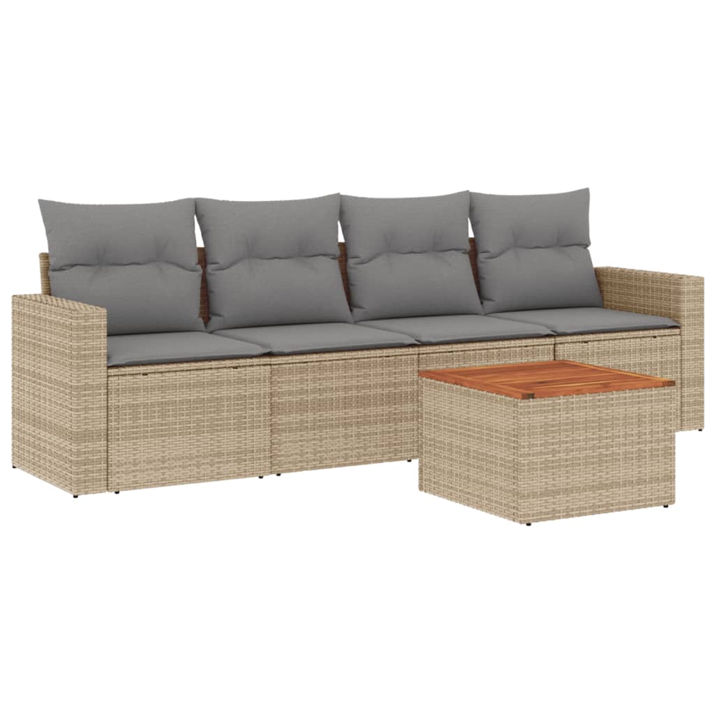 5-delige Loungeset met kussens poly rattan gemengd beige is nu te koop bij PeponiXL, paradijselijk wonen!